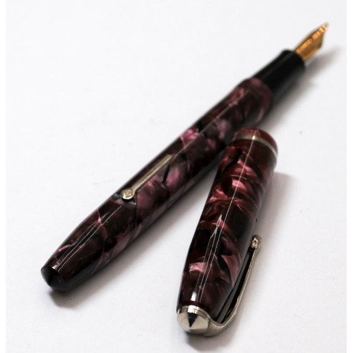 38 - Conway Stewart 75 lever fill fountain pen with berry and pink marble body. Fitted with CS 14ct gold ... 