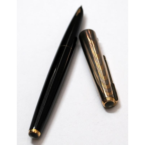 40 - 1st Edition Parker 61 fountain pen. Black body and 1st edition plaque on gold/silver rainbow cap. (R... 