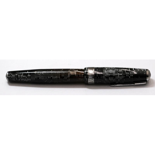 41 - Parker Vacumatic Maxima fountain pen. USA 37. Pearlescent grey/gold striped body with chrome trim. C... 