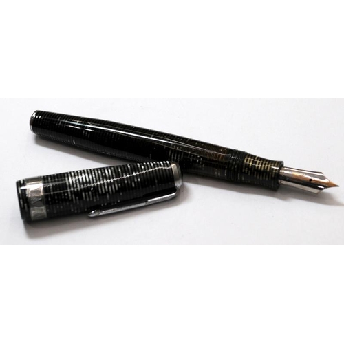 41 - Parker Vacumatic Maxima fountain pen. USA 37. Pearlescent grey/gold striped body with chrome trim. C... 