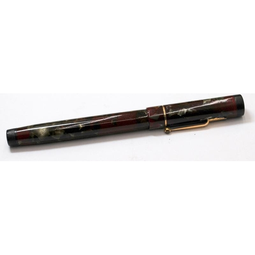 44 - Swan leverless fountain pen L205/62. Wine and silver marble body. Swan #2 14ct nib and gp stepped cl... 