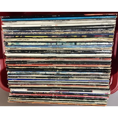 45 - LARGE CRATE OF ROCK AND POP VINYL LP RECORDS. Varied collection here to include artists - The Beatle... 