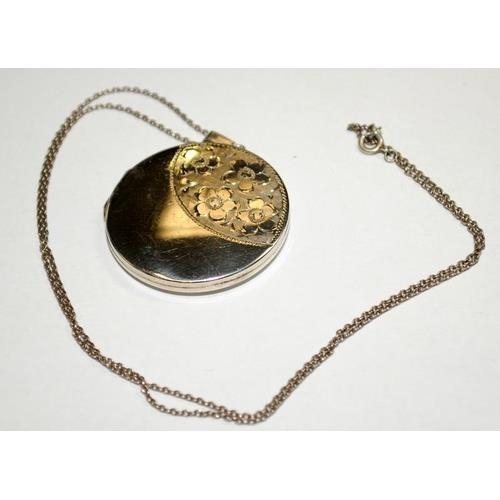 226 - Large engraved silver locket and chain