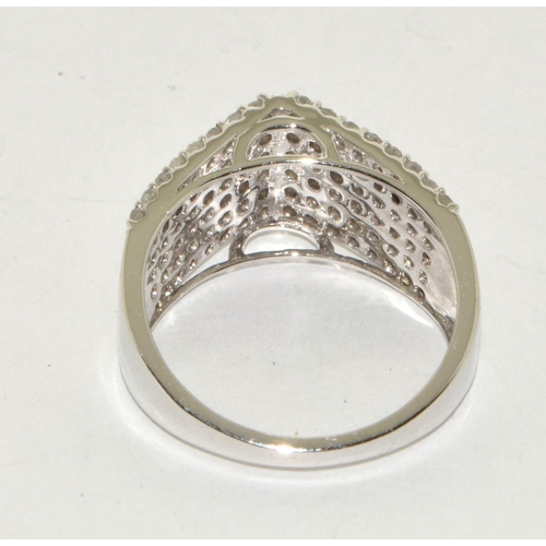 171 - Diamond Silver Ring Containing Approx 130 Diamonds Size S