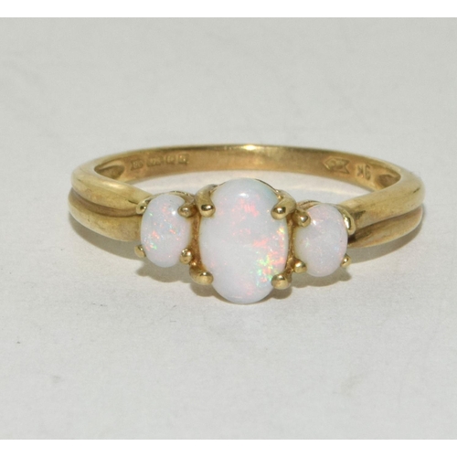 150 - 3 Stone Fire Opal 9ct Gold Ring Size O