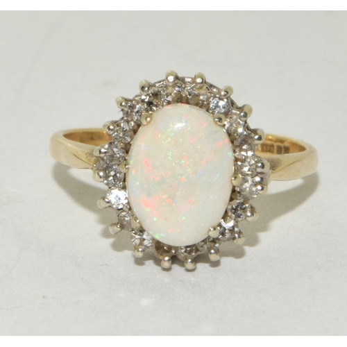 180 - Fire Opal/Diamond Daisy Style Ring 9ct Gold 2.5g Size M+