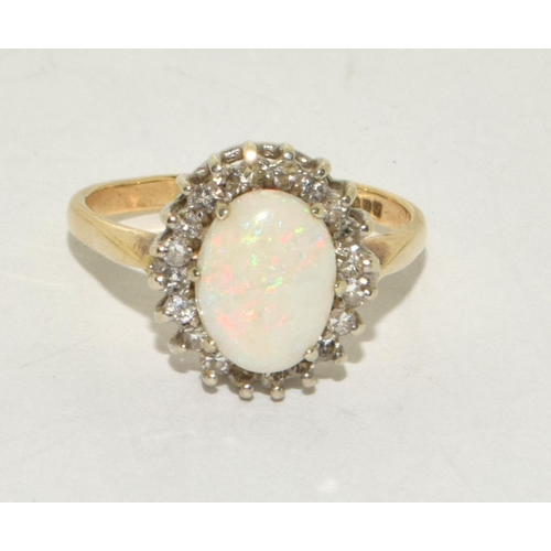 180 - Fire Opal/Diamond Daisy Style Ring 9ct Gold 2.5g Size M+