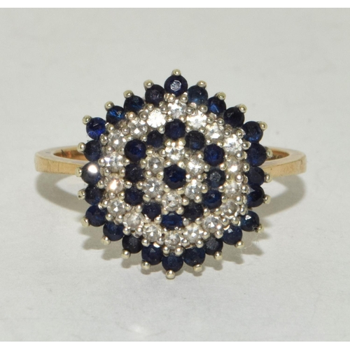 140 - 9ct Gold Antique Set Diamond & Sapphire Statement Ring. Size P