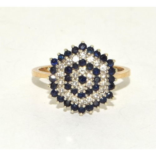 140 - 9ct Gold Antique Set Diamond & Sapphire Statement Ring. Size P