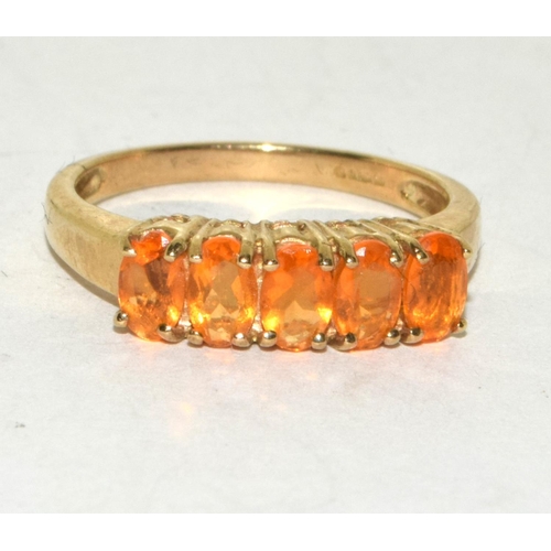 152 - 9ct Gold Ladies 5 Stone Amber Ring. Size N