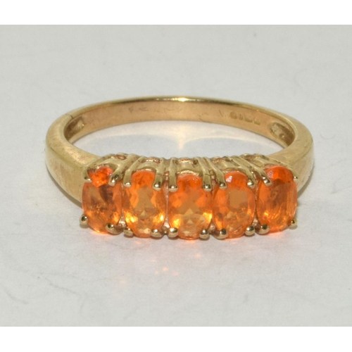 152 - 9ct Gold Ladies 5 Stone Amber Ring. Size N