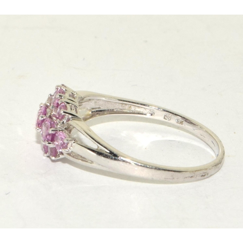 186 - 9ct White Gold Ladies Pink Topaz & Diamond Cluster Ring. Size T