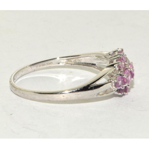 186 - 9ct White Gold Ladies Pink Topaz & Diamond Cluster Ring. Size T