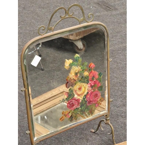 103 - Vintage brass mirrored fire screen together with a vintage framed wall mirror (2).