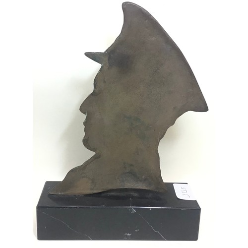 55 - A WW1 style brass soldier mounted on a marble plinth 25cm tall.