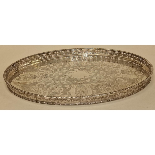 208 - Sheffield Plate large good quality gallery drinks tray 18