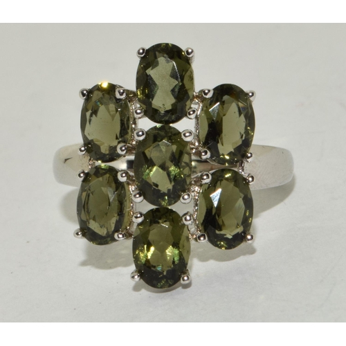 239 - A 925 silver and peridot large flower ring Size S