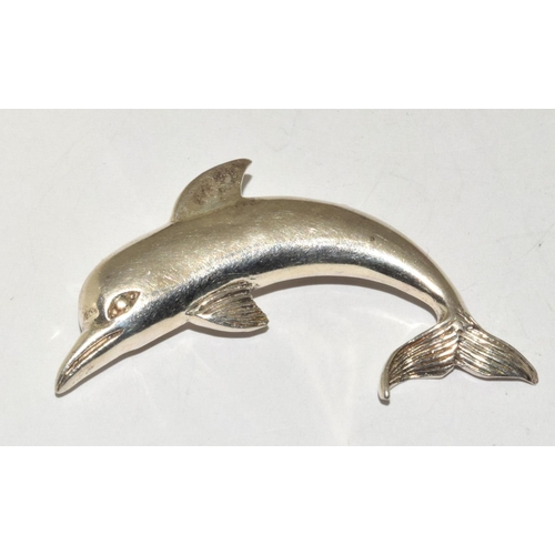 167 - 925 silver jewellery to include a Dolphin brooch , amber earrings and coral bracelet