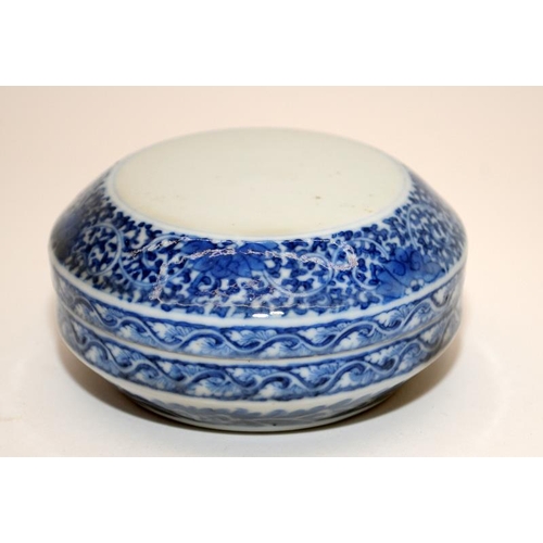 4 - Chinese 19th century Kangxi style porcelain seal paste box and cover. D7.5cm