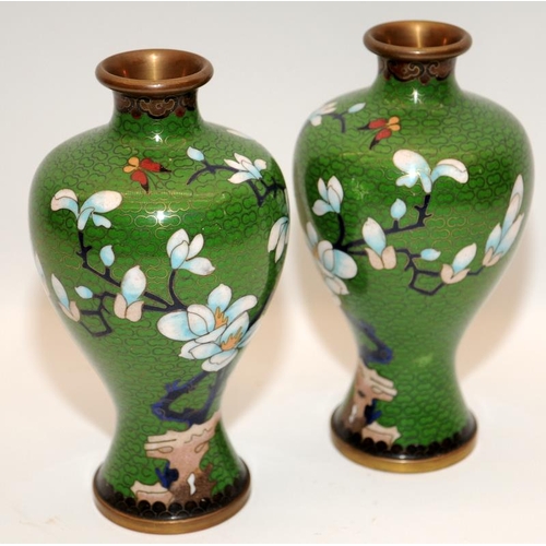 6 - A pair of Chinese 20th century Meiping green cloisonne vases decorated with butterflies with similar... 