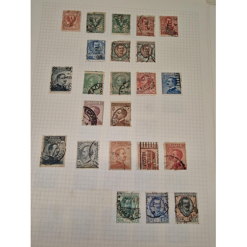 33 - Folder of stamps on album pages from Greece, Italy and Norway. Used and mint.