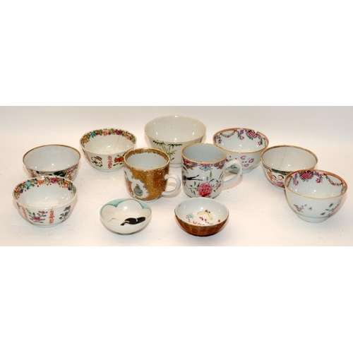 53 - Nine Chinese famille rose bowls & two cups, 18th century & later. H6.5cm.