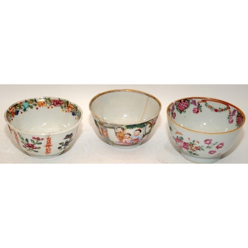 53 - Nine Chinese famille rose bowls & two cups, 18th century & later. H6.5cm.