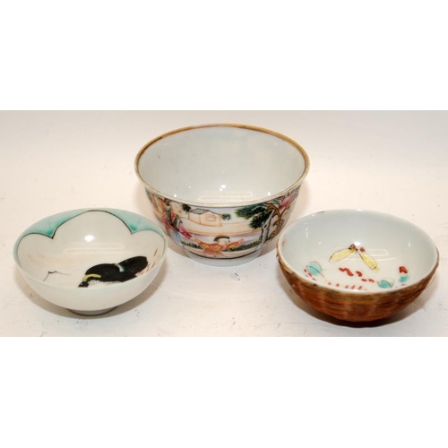 53 - Nine Chinese famille rose bowls & two cups, 18th century & later. H6.5cm.