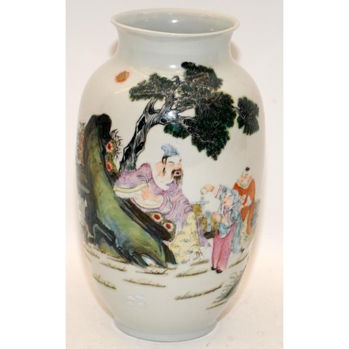 56 - A Chinese Famille rose scholars vase, finely painted in gilt, iron red, and bright enamels with boys... 