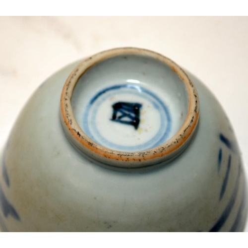 59 - 18th Century Chinese porcelain blue and white tea bowl, Qing dynasty (1636-1911)painted as a coastal... 