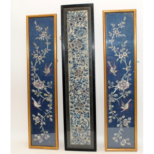 39 - Three Chinese 19th century embroidery textile sleeve bands. 55cm.