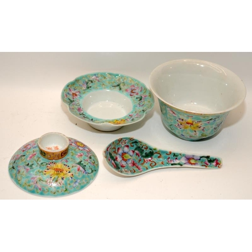 49 - A Chinese famille rose tea bowls set, Qianlong mark, with another similar H12cm. (good)