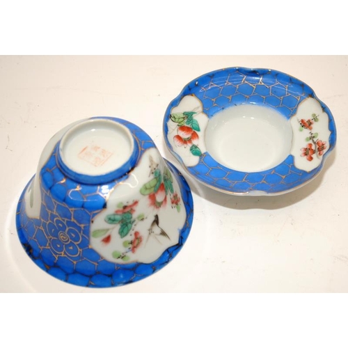 49 - A Chinese famille rose tea bowls set, Qianlong mark, with another similar H12cm. (good)