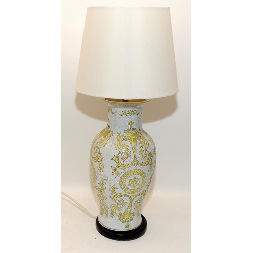 66 - Oriental vase converted to an electric lamp standing on a wooden base 52cm