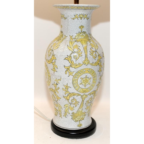 66 - Oriental vase converted to an electric lamp standing on a wooden base 52cm