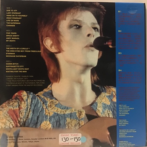 170 - DAVID BOWIE DOUBLE ALBUM ‘THE RISE OF ZIGGY STARDUST AND THE SPIDERS FROM MARS’. Recorded live at Ra... 