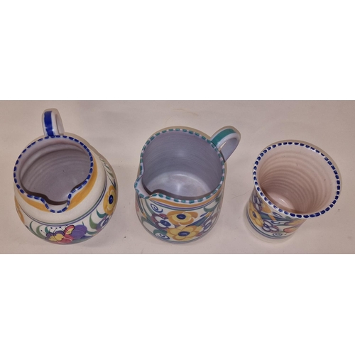 69 - Poole Pottery Carter Stabler Adams shape 379 ED pattern jug, together with shape 310 jug & shape 115... 