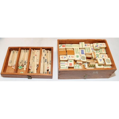Chinese Dominoes Bone And Bamboo Majong Mah Jong Set Complete With Wood 
