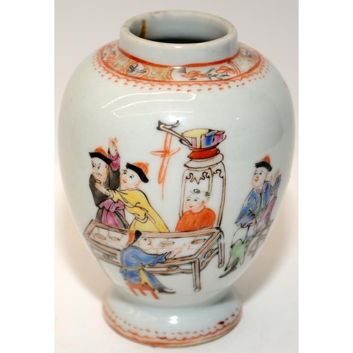 80 - Mixed group of antique Chinese porcelain tea caddies, three painted in blue & white with figures (wi... 