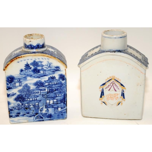 80 - Mixed group of antique Chinese porcelain tea caddies, three painted in blue & white with figures (wi... 