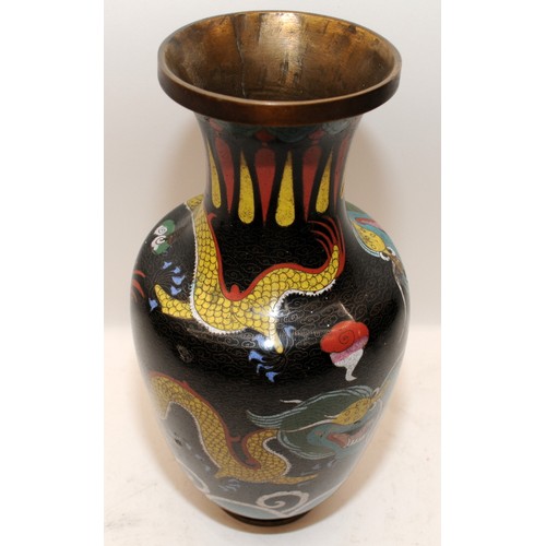 106 - A very large Chinese cloisonne enamel dragon charger (D60cm) and a similar vase H33cm.