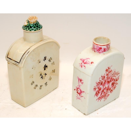 108 - Group of two Chinese export porcelain tea caddies, one with puce decoration and the other in grisail... 