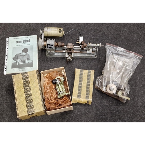 351 - Emco-Unimat Model SL vintage lathe with original instruction manual and attachments.