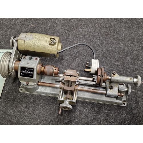 351 - Emco-Unimat Model SL vintage lathe with original instruction manual and attachments.