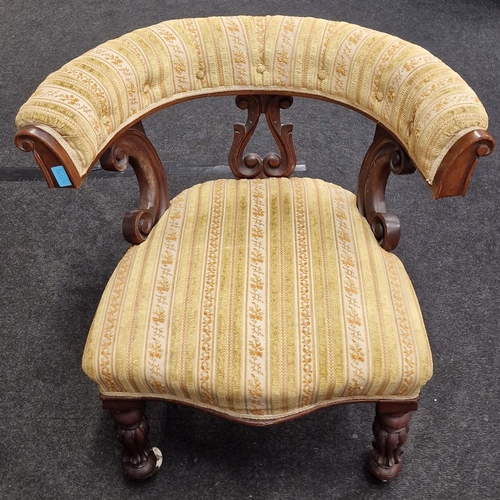 353 - Antique Victorian oak bedroom chair on porcelain castors.