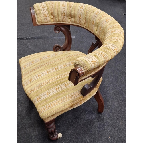 353 - Antique Victorian oak bedroom chair on porcelain castors.