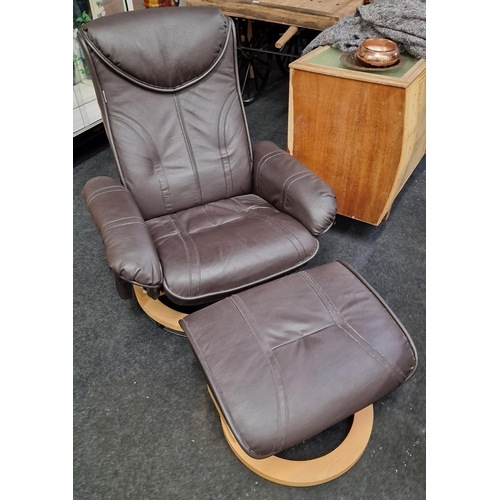 357 - Contemporary designer leather recliner armchair with matching footstool.