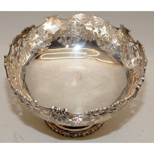 161 - 925 silver H/M  table centre Rose bowl with embossed decoration 11x19cm, hallmarked for Chester 1912... 