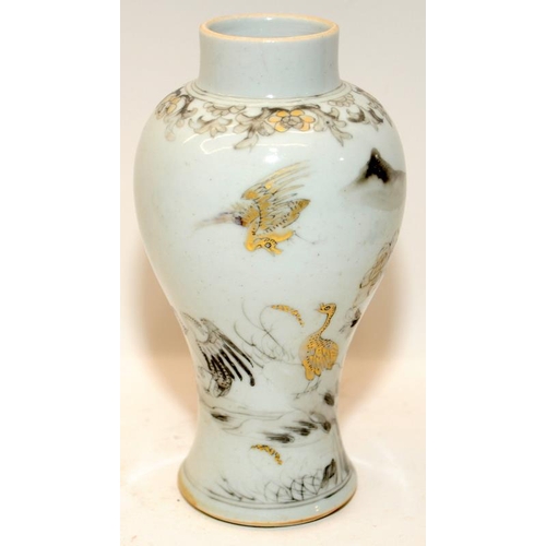 116 - Three 18th century Chinese porcelain items painted in grisaille with gilt detailing, to include a bi... 