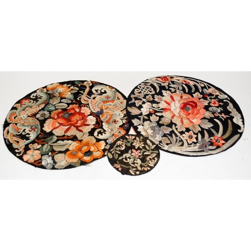 117 - A collection of six Chinese 19th century textile embroidery bats & flowers roundels together with a ... 